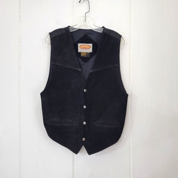 Paragraff Genuine Leather Black Suede Vest With Snap Front Men's Medium - Picture 4 of 4